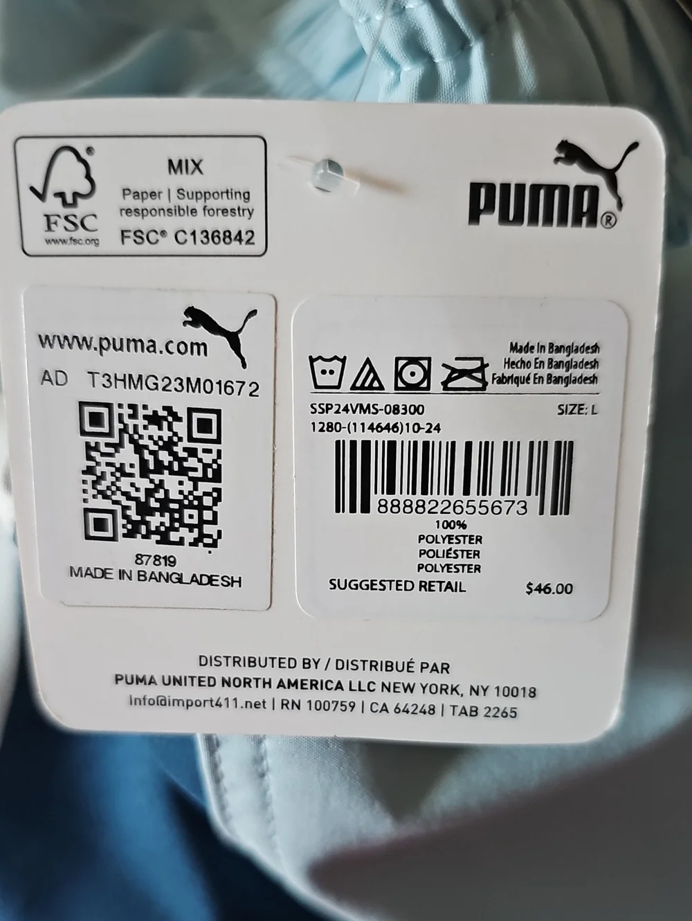 Puma Men’s Light Blue and Navy Swim Shorts with White Graphic Large
